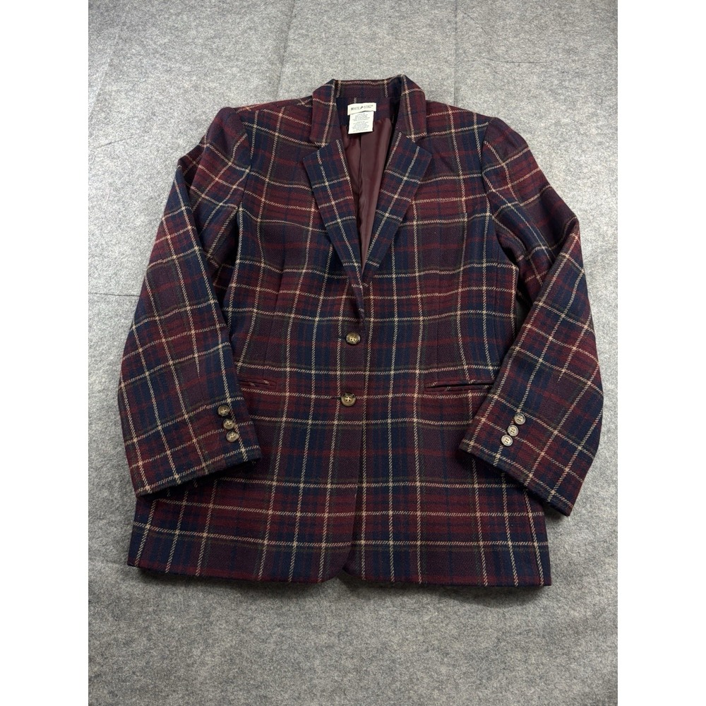VTG White Stag Womens 12 Wool Blend Holiday Country Plaid Blazer Classy Prep USA